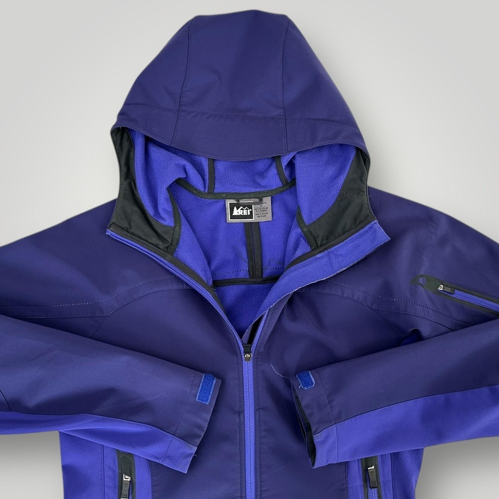 REI Polartec Power Shield Pro‎ Jacket Womens Small Blue Hooded Softshell Outdoor